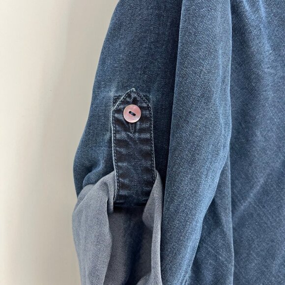 Soft Surroundings Womens Chambray Pullover Top Size S Petite Roll Tab Oversized - Picture 5 of 12